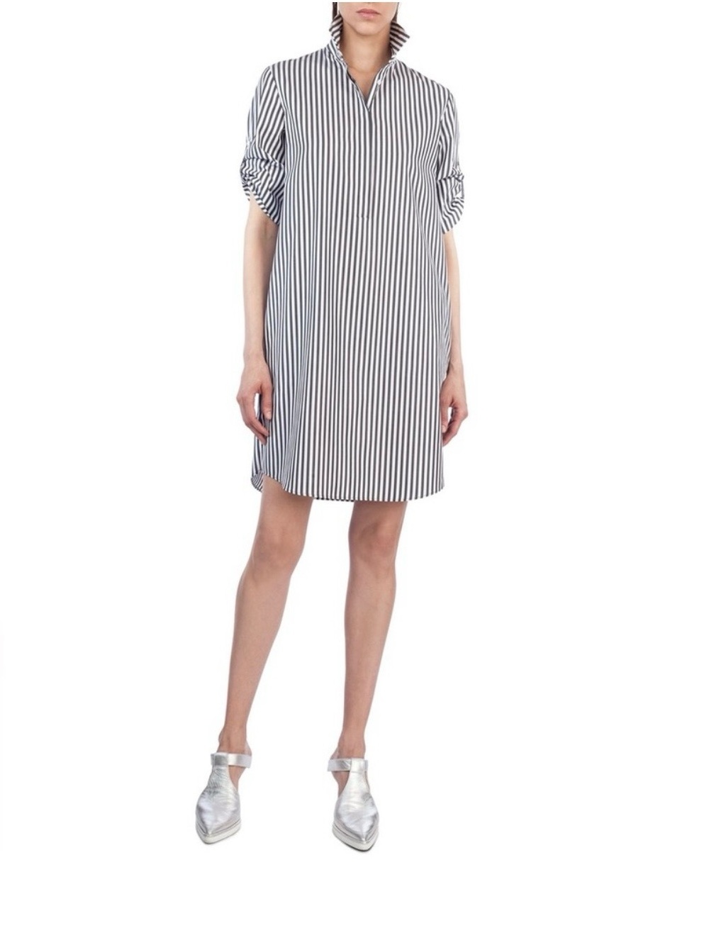 Akris punto Button Front Striped Shirt Dress Charcoal White Size 12